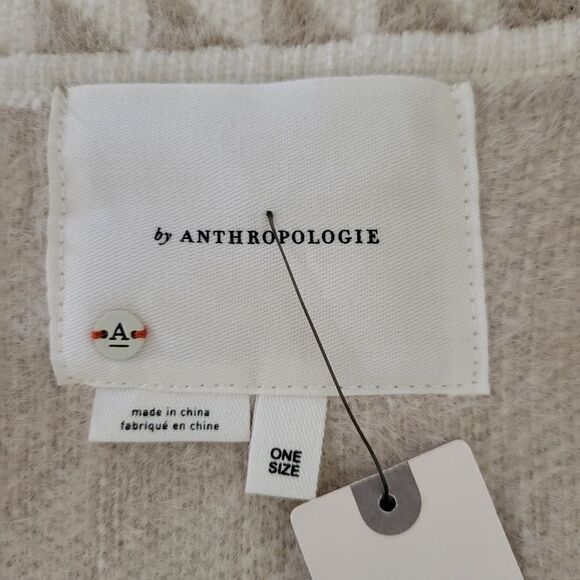 Anthropologie Two-Toned Cream Open Front Shawl Neck Collar Cardigan Sweater - Picture 6 of 15